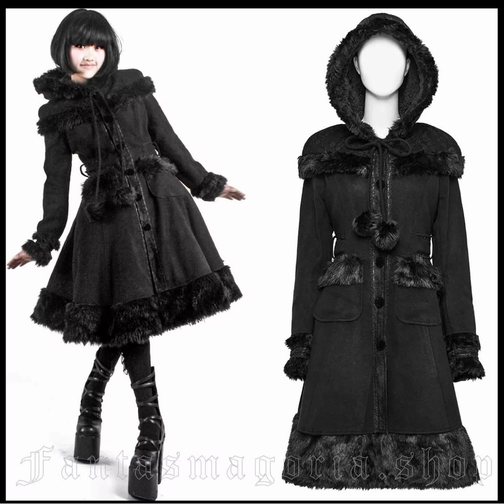 Elegant Black Hooded Cape with Faux Fur Trim